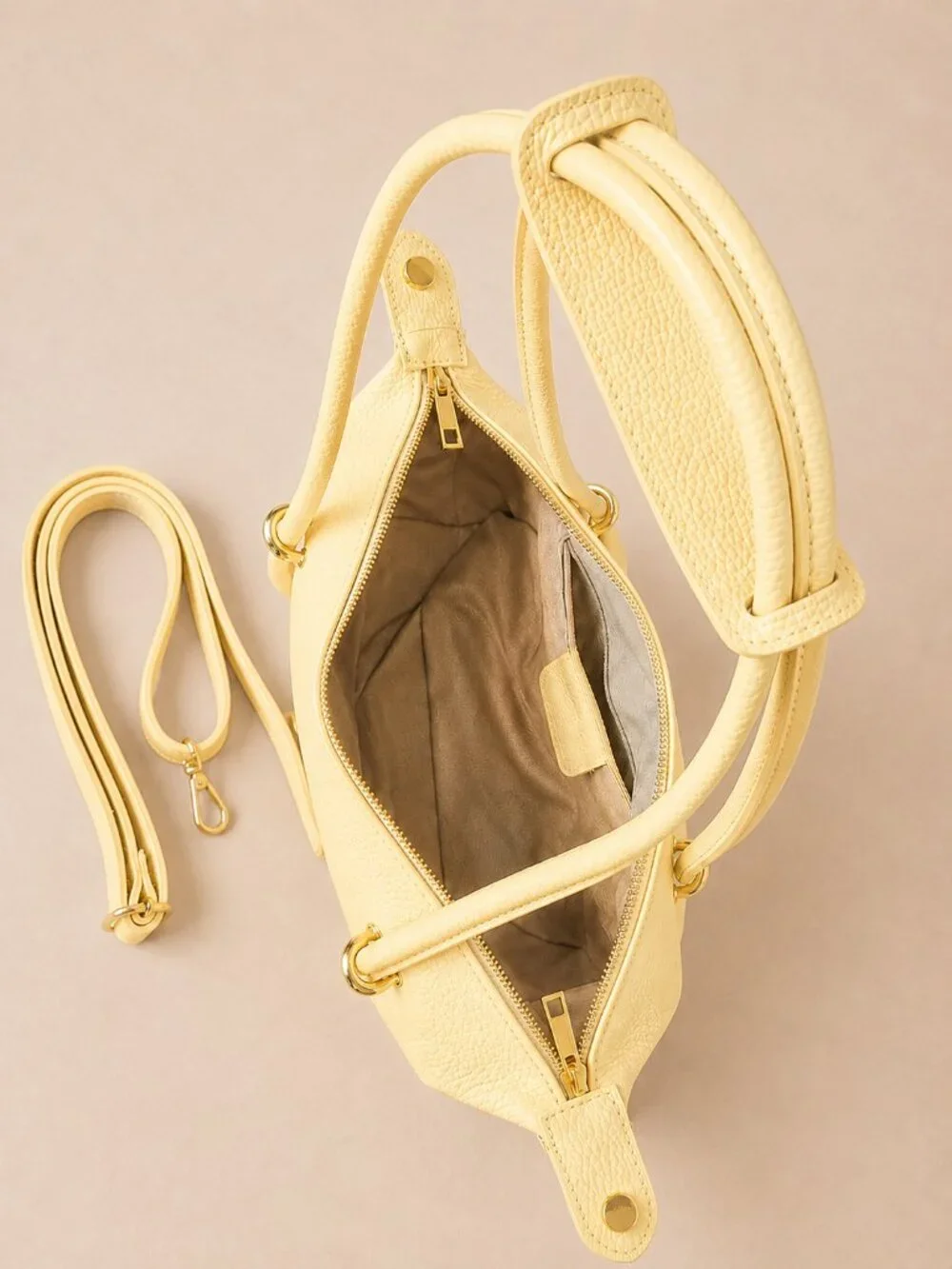Italian Leather Barrel Bag, Butter Yellow East-West Shoulder Purse
